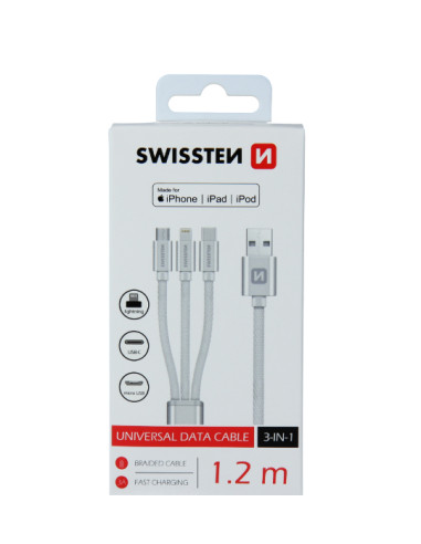 Textile 3-in-1 Cable 1.2m USB cable...