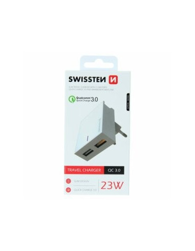 23W Slim travel charger, 2x USB, QC...