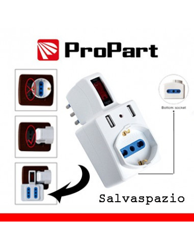 Adattatore 2 bipasso/schuko + 2 USB...